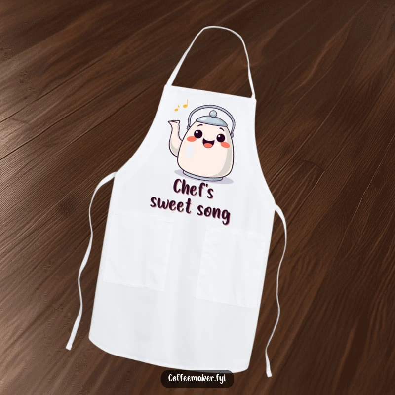 Funny Apron: A happy kettle character whistling a cheerful tune, bringing musical joy to the kitchen.