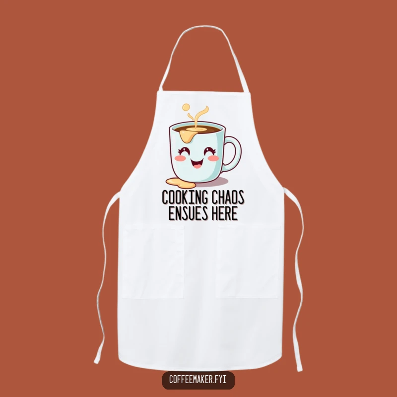 Funny Coffee Mug Apron - Cute Spilling Character Chef Style