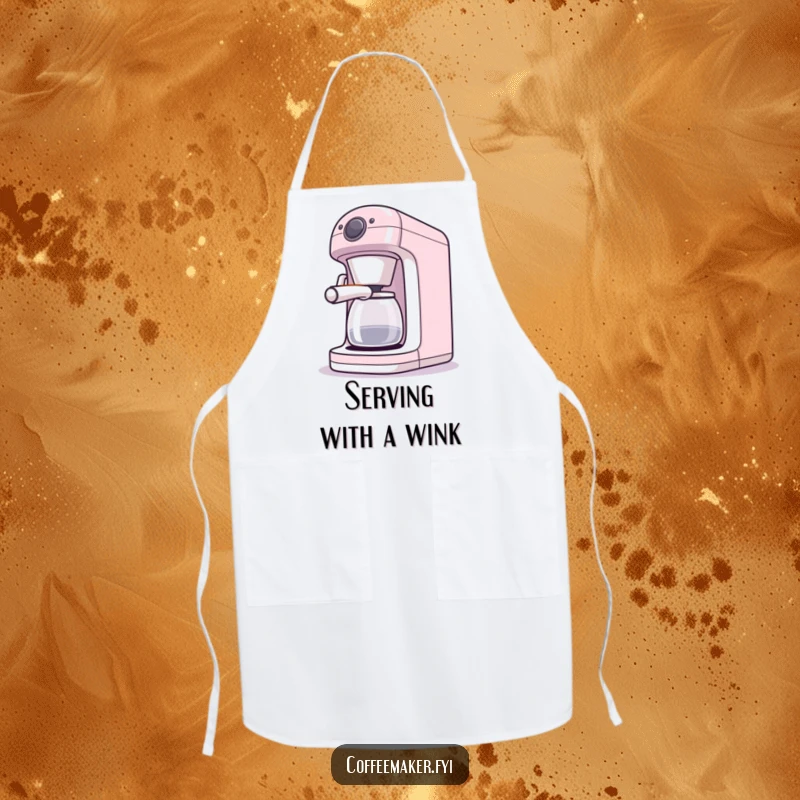 Funny apron with a winking coffee maker character, bringing a playful spirit to cooking and brewing.