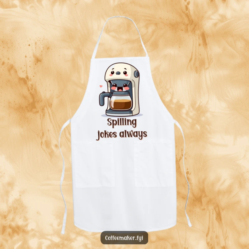 Funny Kawaii Coffee Maker Apron with a surprised character with its spout wide open in laughter, making kitchen tasks humorous.