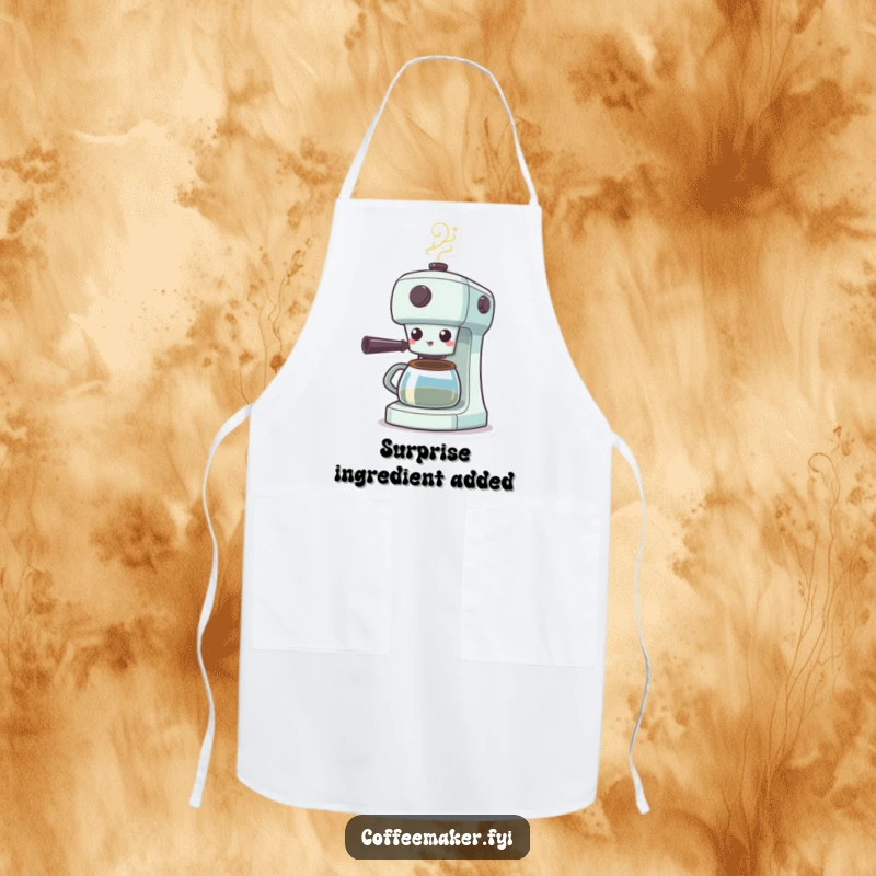 Funny Surprised Coffee Maker Apron: Coffee machine shocked with steam puffing, ready for kitchen duties with a humorous expression.