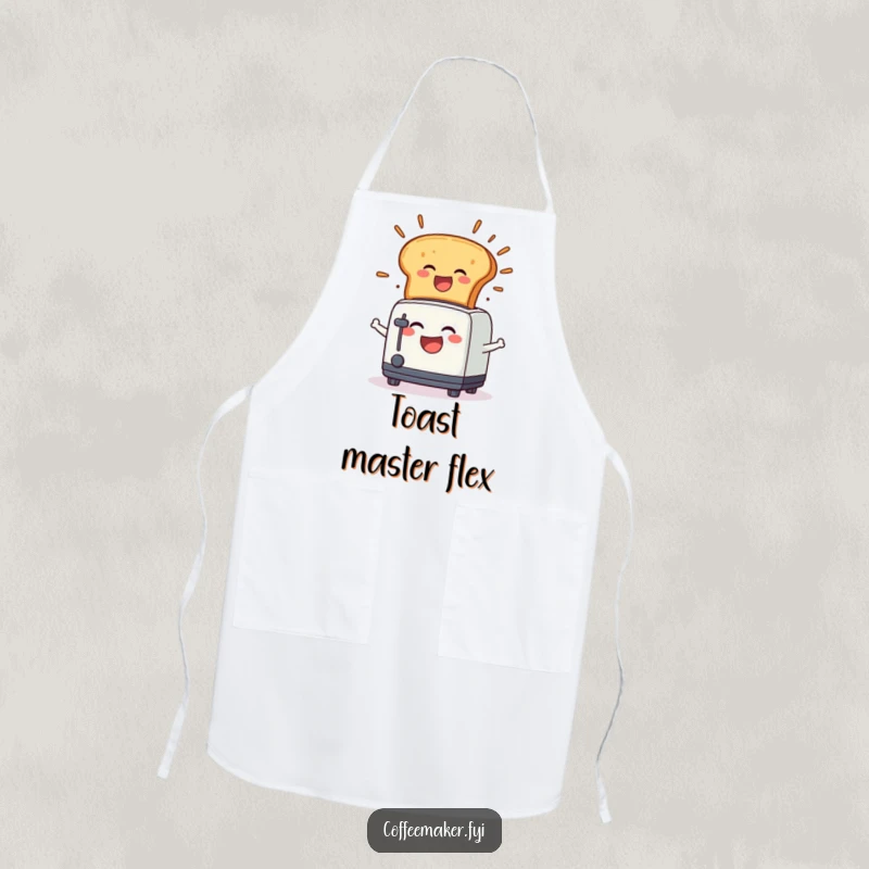 Funny Apron: A laughing toaster character launching a joyful toast explosion, perfect for a humorous cooking experience.