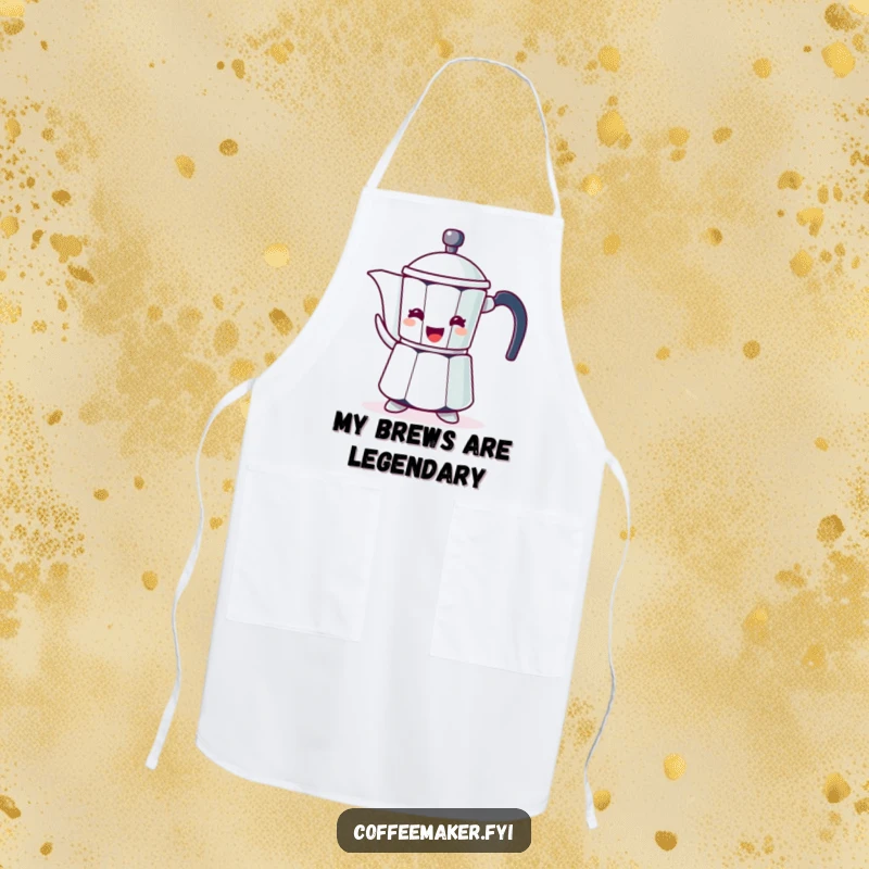 Funny apron for cooking, featuring a coffee pot character enthusiastically gesturing with its spout.