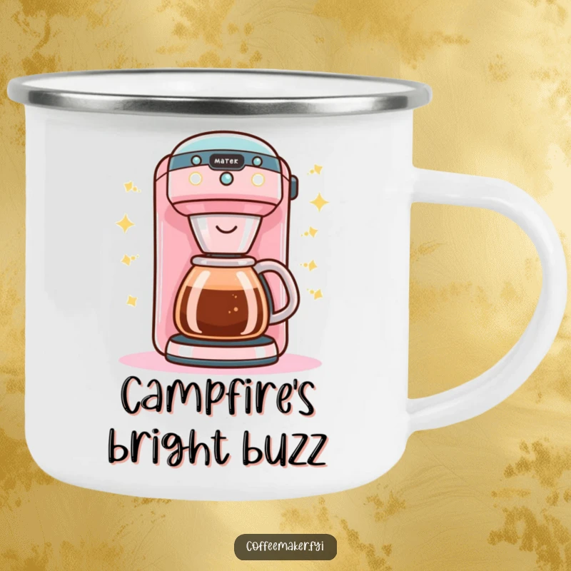 Funny Kawaii coffee maker camping mug durable and fun, buzzing with happy lights for outdoor brews.