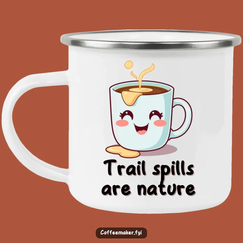 Funny Enamel Camping Mug - Cute Spilling Mug Character Fun