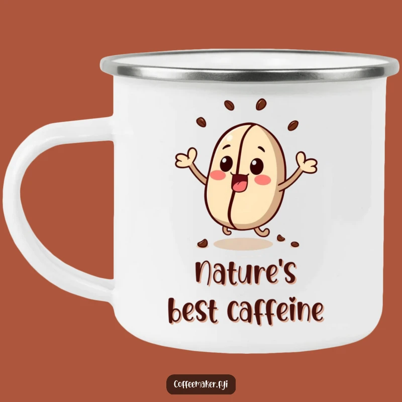 Funny Enamel Camping Mug - Kawaii Coffee Bean Fun