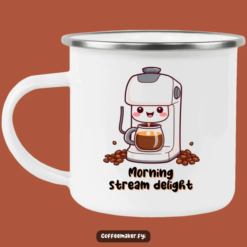 Funny Kawaii Coffee Maker Camping Mug: Cheerful Outdoors, Hilarious Adventure Cup