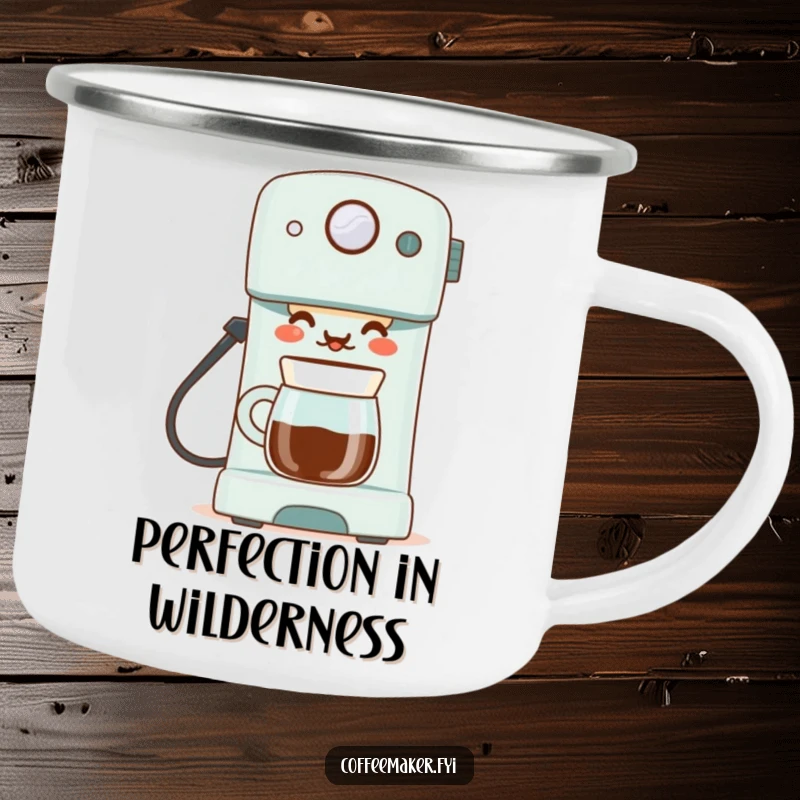 Funny camping mug showing a proud coffee maker serving a perfect cup, perfect for enjoying warm, expertly brewed drinks outdoors.