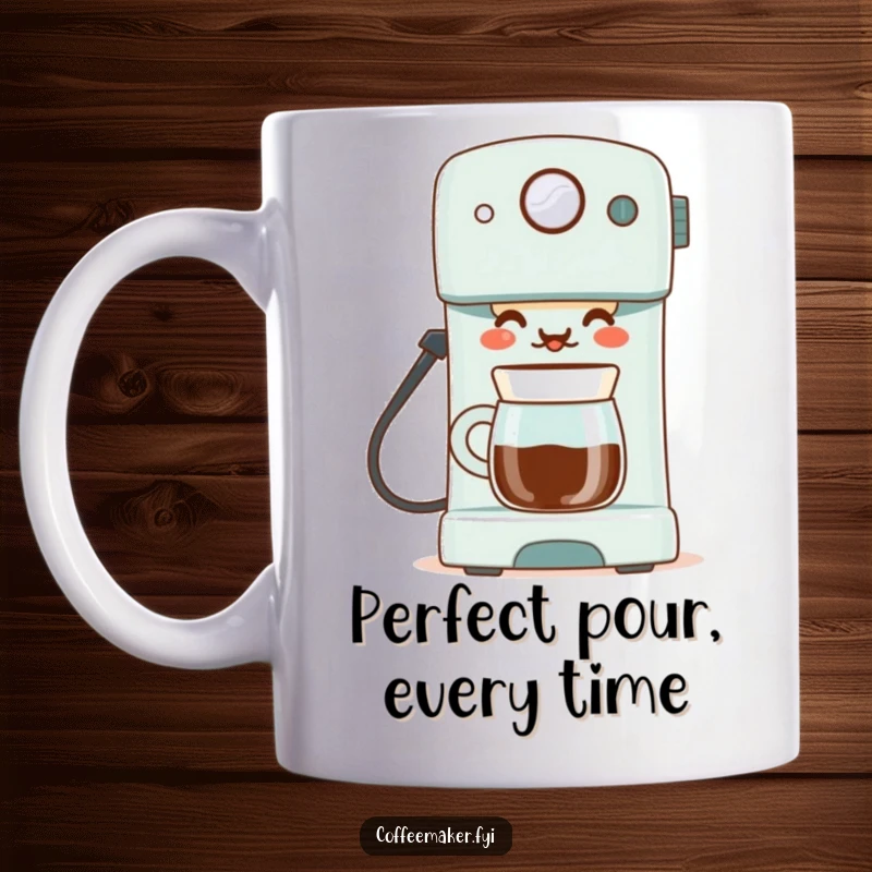 Funny mug featuring a proud coffee maker with a smile, expertly serving a perfect cup of coffee, embodying brewing mastery.
