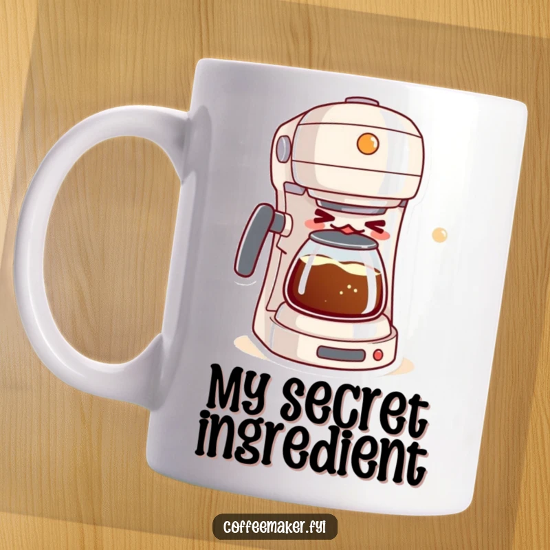 Funny kawaii coffee maker mug, mischievously winking while brewing a bubbly, exciting mixture, perfect for a coffee lover's gift.