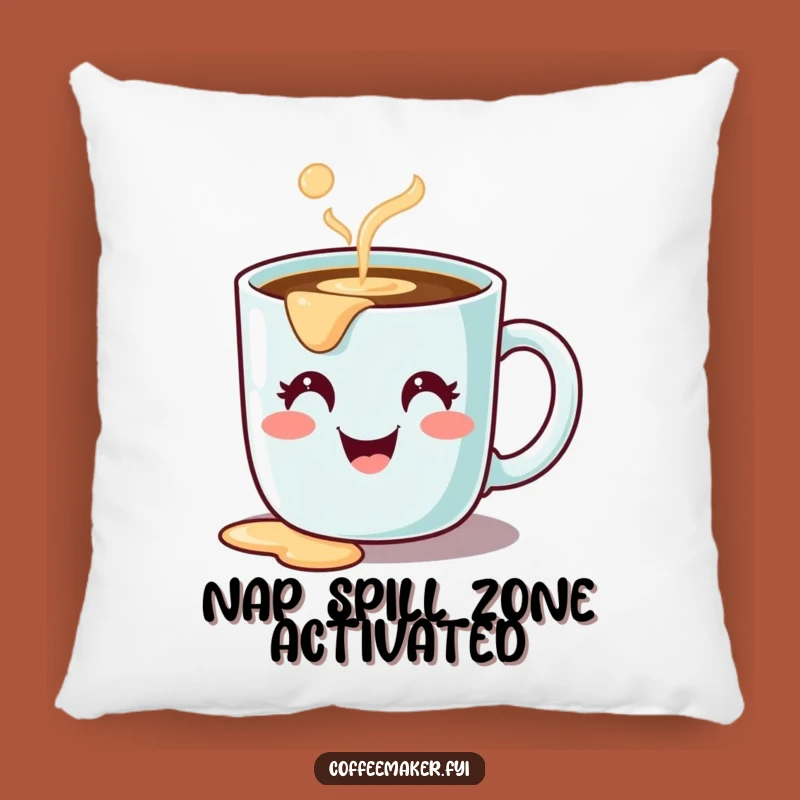 Cozy Funny Coffee Mug Pillow - Cute Spilling Character Comfort