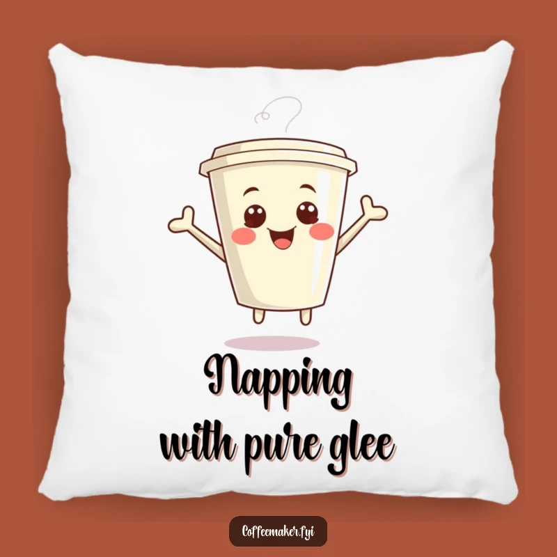 Cozy Funny Kawaii Coffee Cup Pillow - Giggling Joyful Comfort Gift