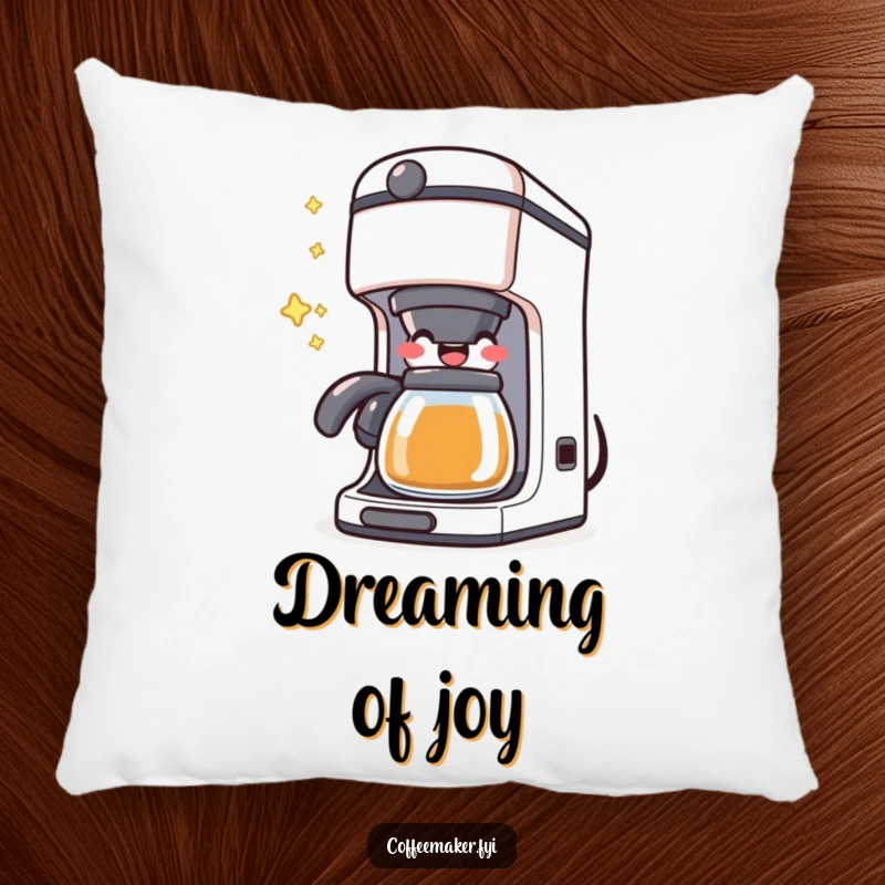 Funny Kawaii Coffee Maker Pillow featuring a character happily bubbling with joy, providing cozy and humorous comfort.