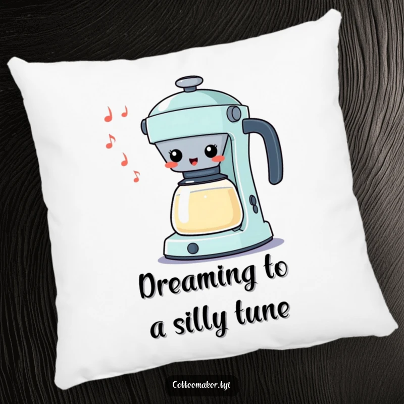 Funny Kawaii Percolator Pillow with a cheerful character whistling a silly tune, offering comfort and humor as a delightful gift.