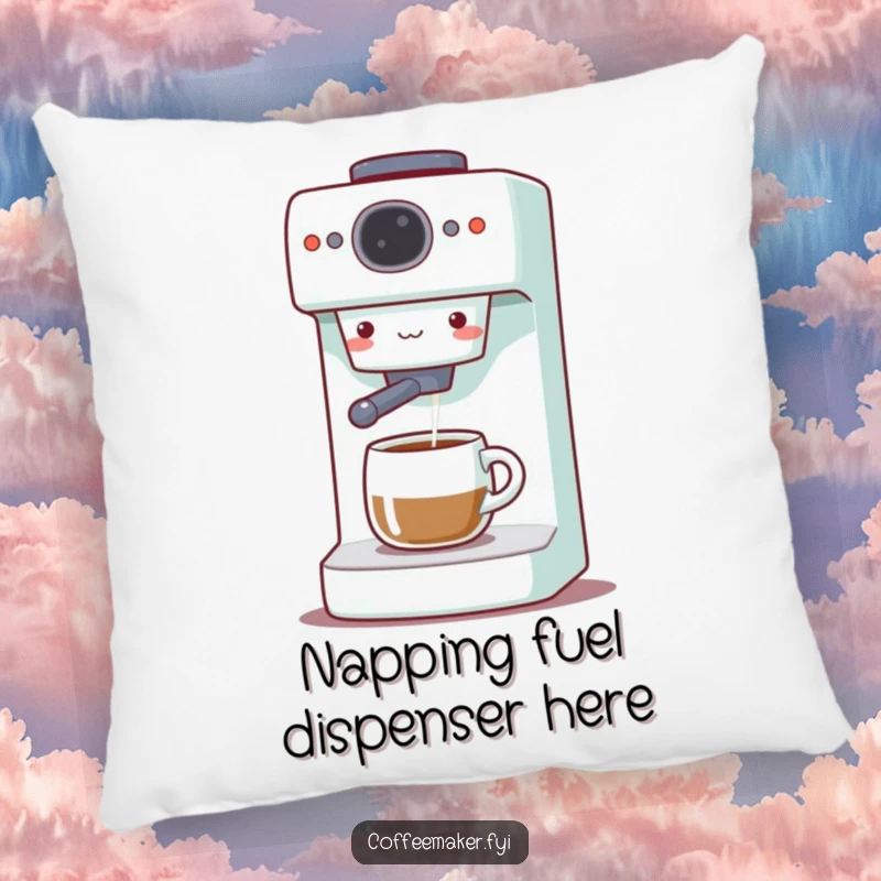 Funny Coffee Maker Pillow: Cute machine gleefully dispensing coffee, providing comfort and a dose of morning cheer.