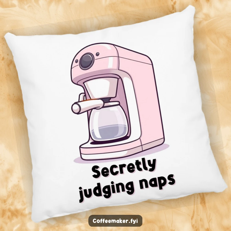 Funny pillow featuring a winking coffee maker character, bringing comfort and a playful vibe.
