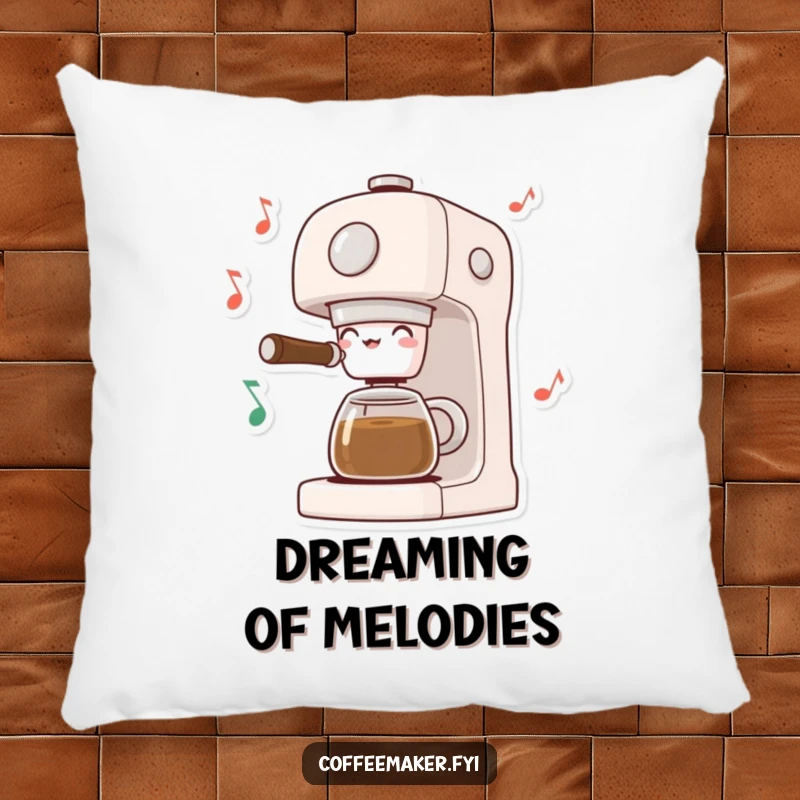 Funny Musical Coffee Maker Pillow: Coffee machine dancing with musical notes, offering comfort and a musical vibe.