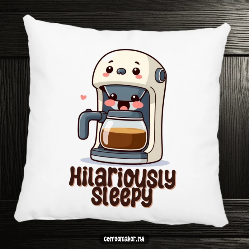 Funny Kawaii Coffee Maker Pillow featuring a surprised character with its spout wide open in laughter, providing cozy and humorous comfort.