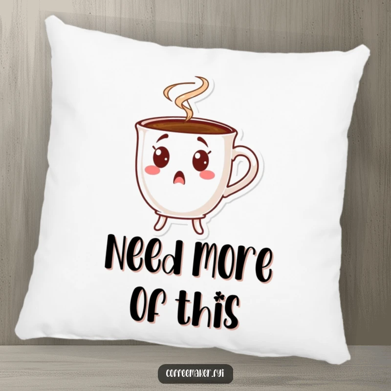 Funny surprised coffee cup pillow, a character showing extreme shock with steam, perfect for humorous comfort.