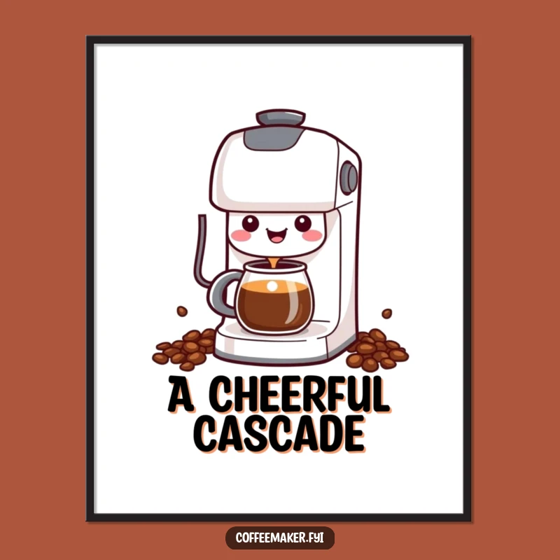 Funny Kawaii Coffee Maker Digital Art: Cheerful Pour Wall Decor, Hilarious Print