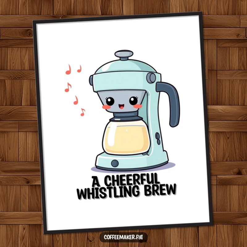 Funny Kawaii Percolator digital art print of a cheerful character whistling a silly tune, bringing humor and musical charm to decor.