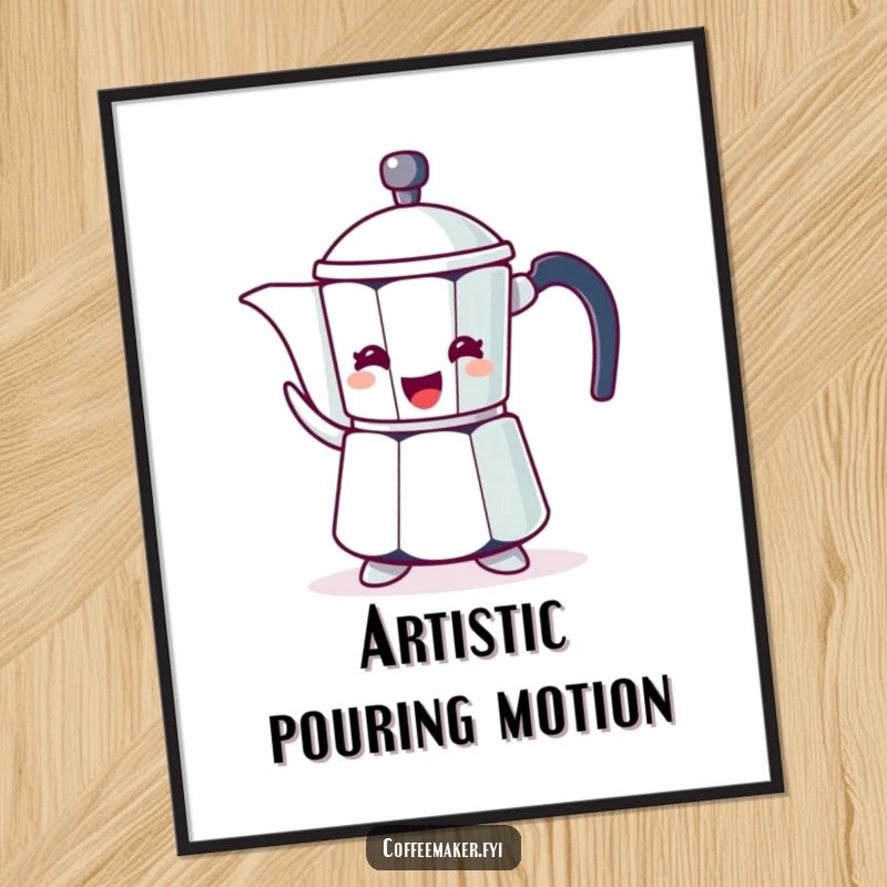 Funny digital art print of a coffee pot character, illustrated gesturing enthusiastically with its spout.