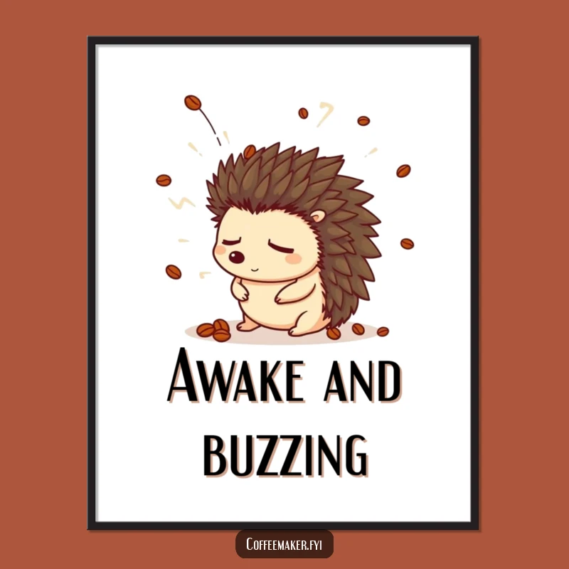 Funny Hedgehog Digital Art Print: Startled Awake Graphic for Instant Humorous Decor
