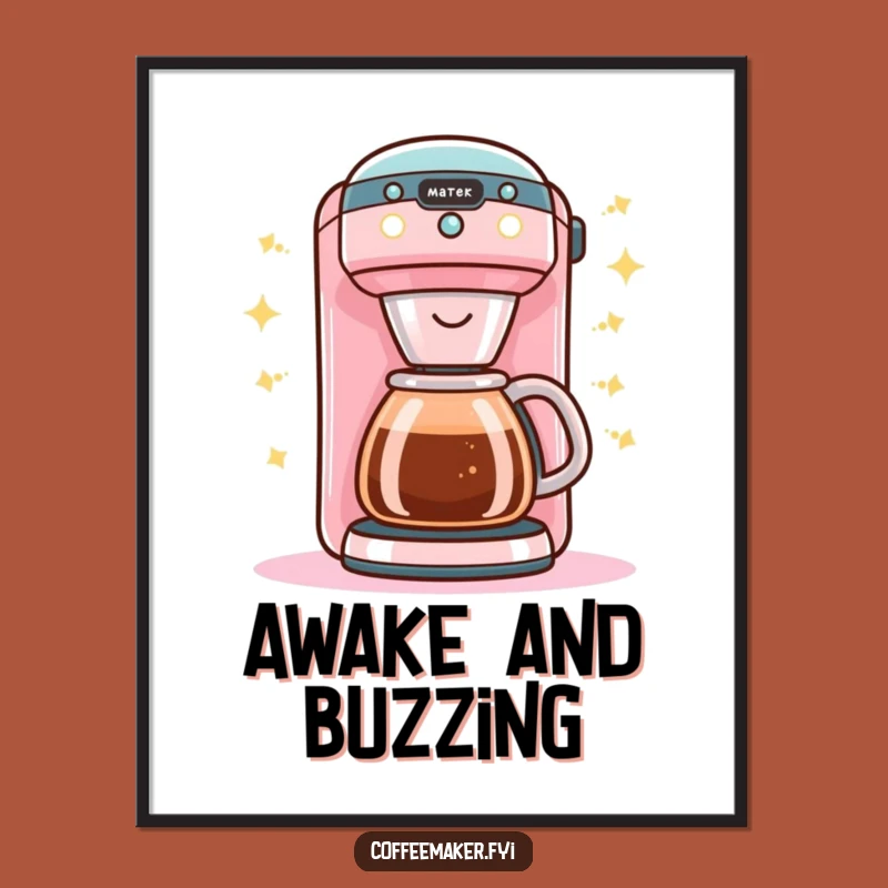 Instant Energy: Funny Kawaii Coffee Maker Digital Print - Buzz!
