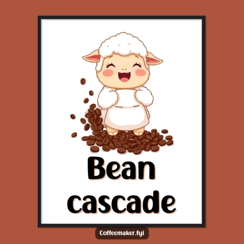 Funny Sheep Coffee Bean Digital Print: Giggling Sheep Spills Beans Art
