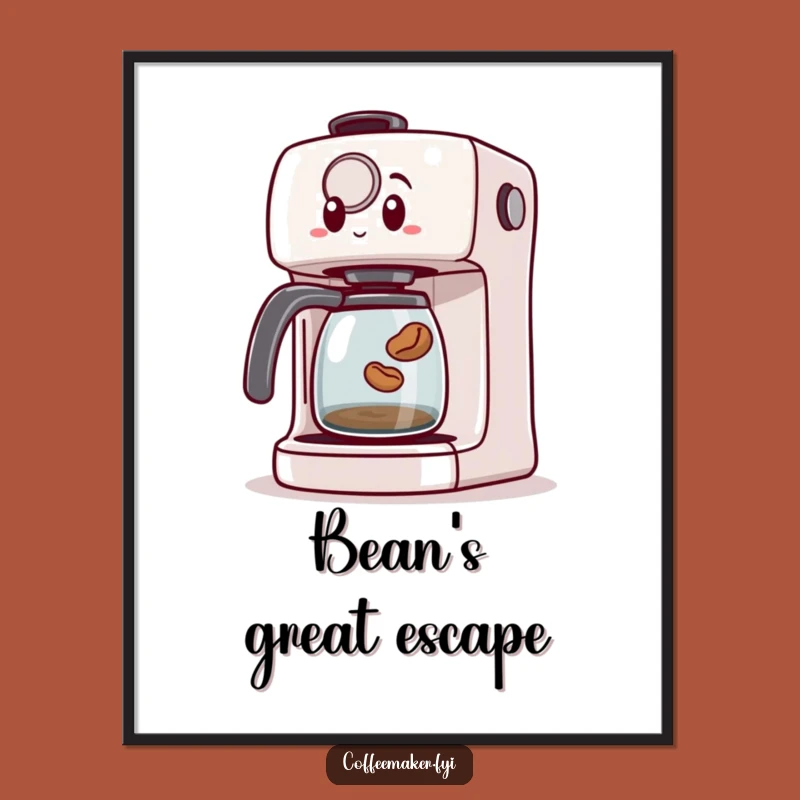 Funny Coffee Maker Digital Art Print: Jumping Bean Surprise Art