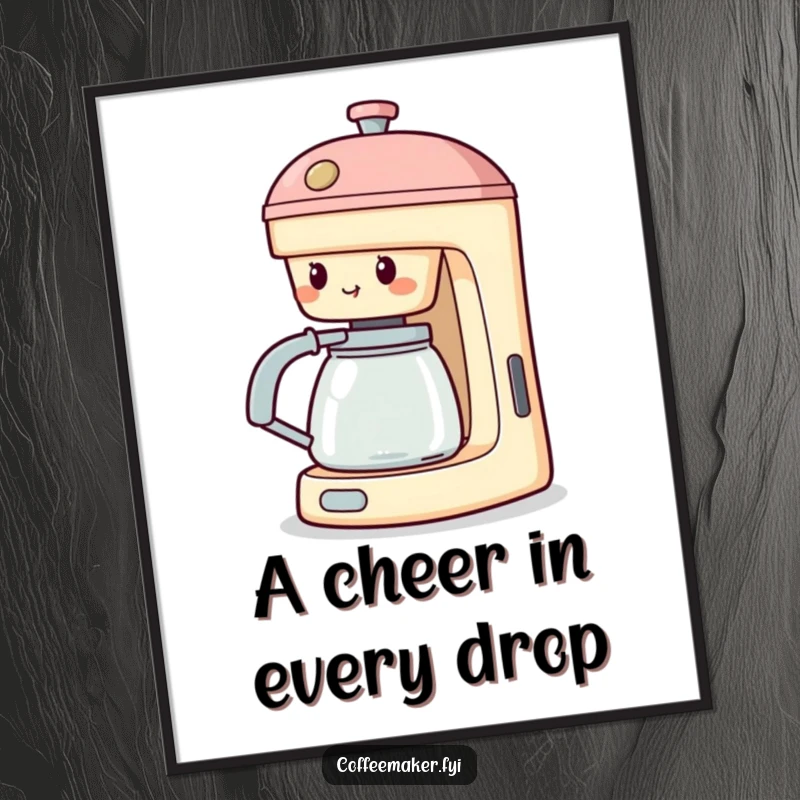 Funny Cheering Coffee Maker Digital Art Print: Machine with spout extended, cheering, bringing motivational and supportive vibes to digital art.