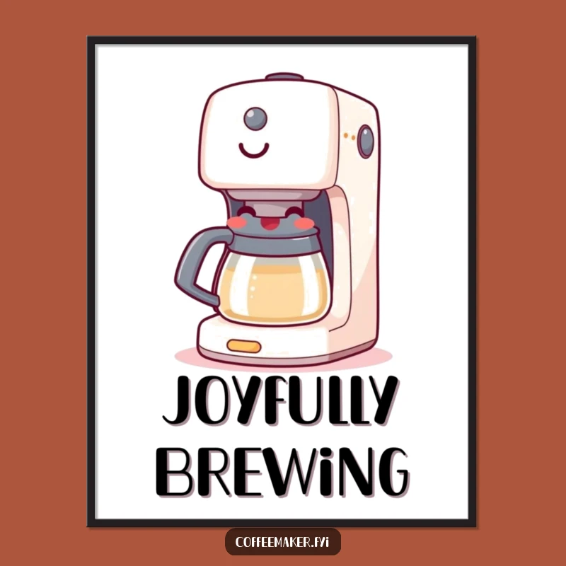 Funny Coffee Maker Digital Art Print: Happy Boiling Machine Art