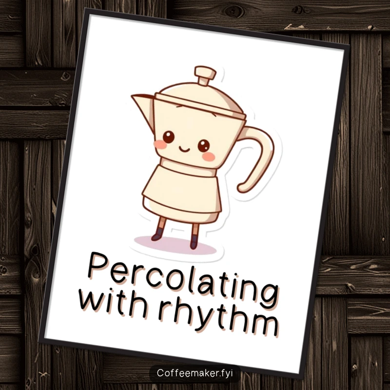 Funny coffee pot character doing a happy shuffle dance on this digital art, full of vibrant energy.