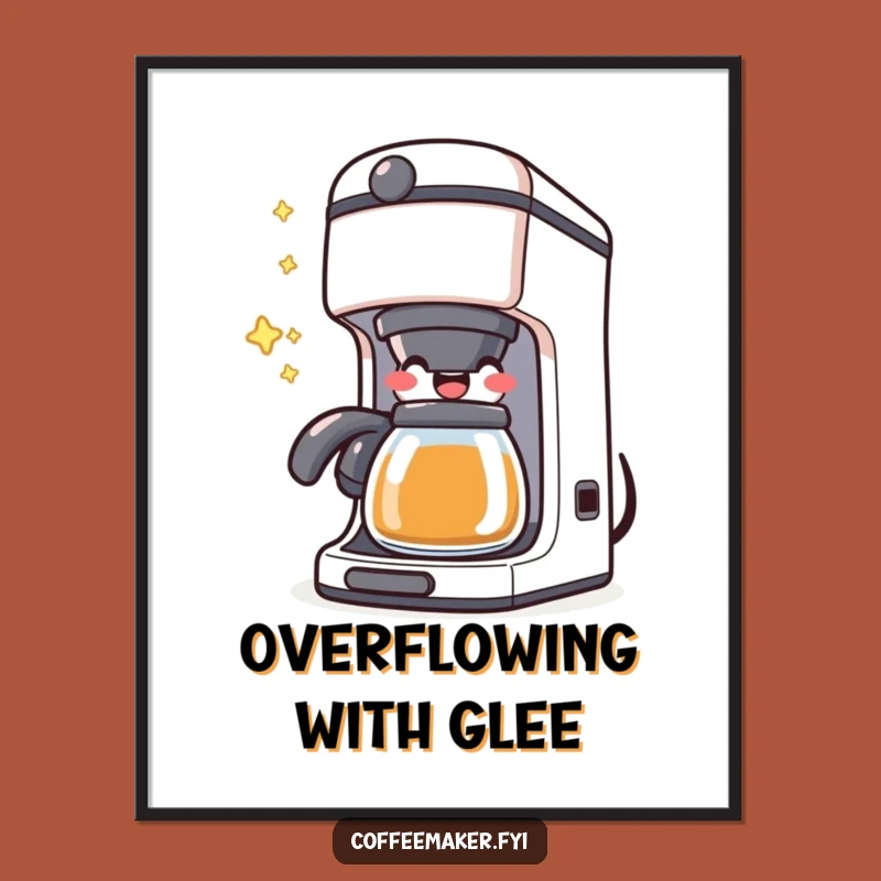 Funny Kawaii Coffee Maker Digital Art: Bubbling Joy Wall Decor, Hilarious Print
