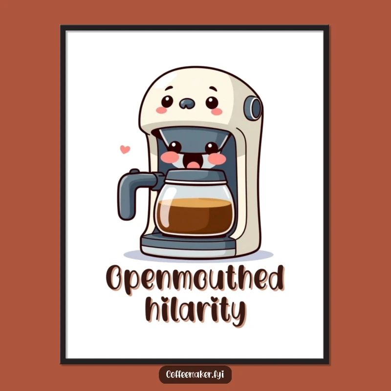 Funny Kawaii Coffee Maker Digital Art: Laughing Spout Wall Decor, Hilarious Print
