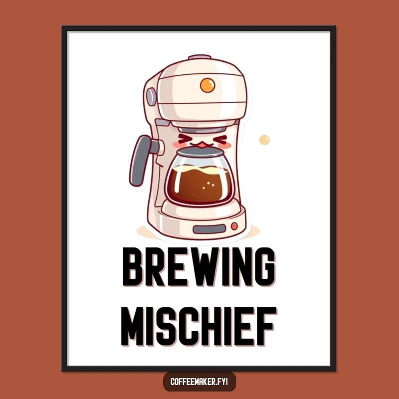 Funny Kawaii Coffee Maker Digital Art: Winking Brewer Adds Bubbly Charm & Humor!