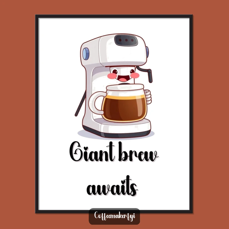 Funny Grinning Coffee Maker Digital Art: Instant Joy and Big Brews!