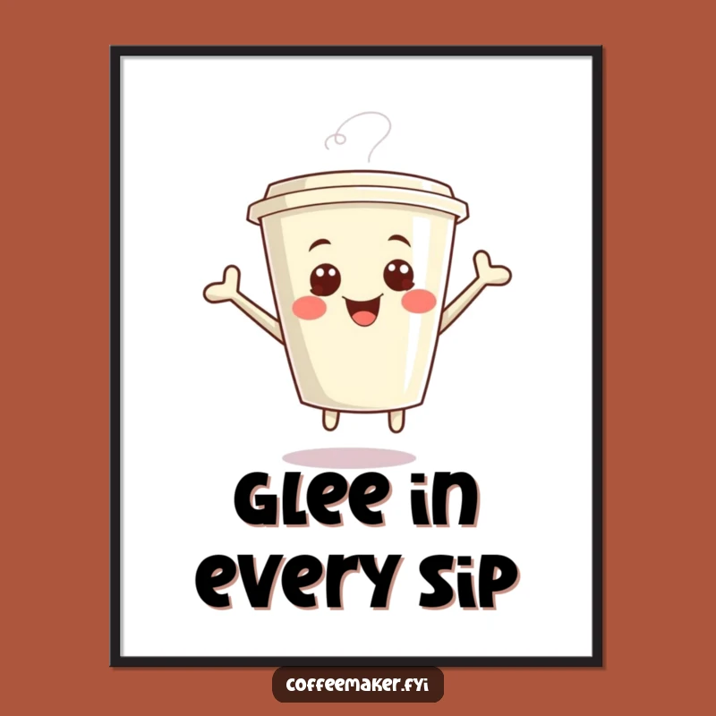 Downloadable Funny Kawaii Coffee Cup Art - Giggling Joyful Decor