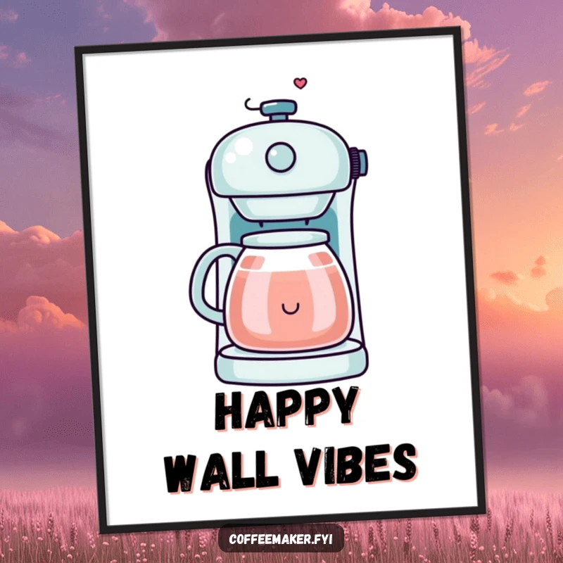 Funny Kawaii Coffee Maker Digital Art Print of a smiley face made of steam, ready for instant download and display.