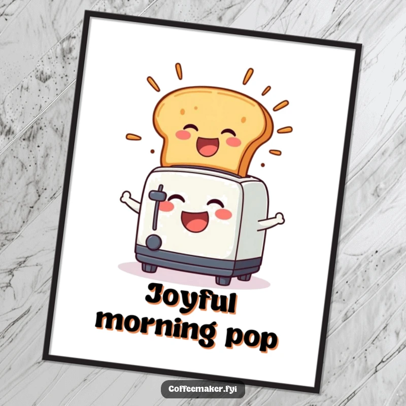 Funny Digital Art Print: A laughing toaster character joyfully popping up toast with a comical explosion.