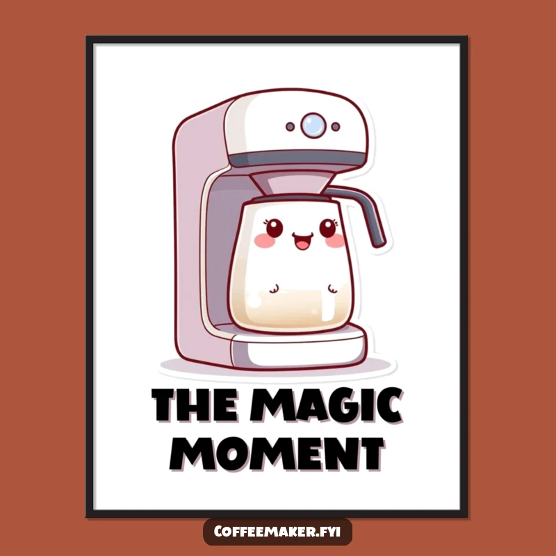 Funny Kawaii Coffee Maker Digital Art: Blinking Light Excitement, Instant Brew Decor Gift