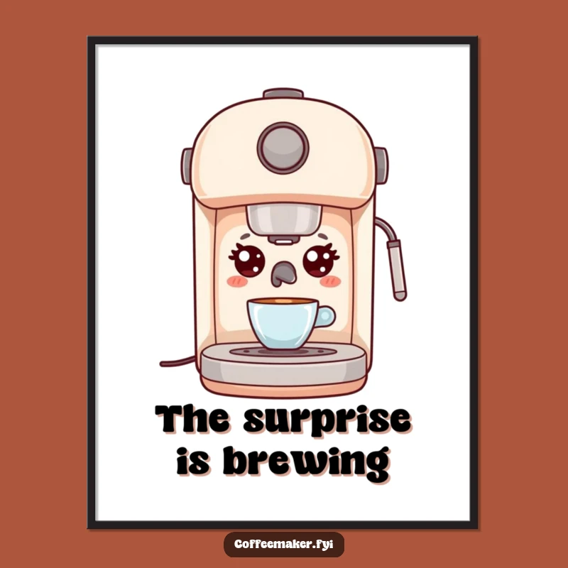 Downloadable Funny Kawaii Espresso Machine Art - Surprised Decor