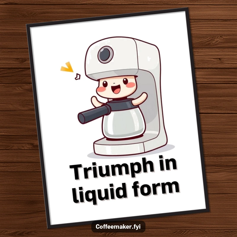 Funny Victorious Coffee Maker Digital Art Print: Machine doing a happy shimmy, celebrating coffee success with dynamic and joyful digital art.