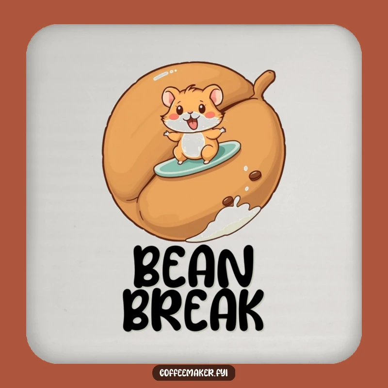 Funny Hamster Drink Coaster: Protect Surfaces with a Surfing Coffee Bean Theme
