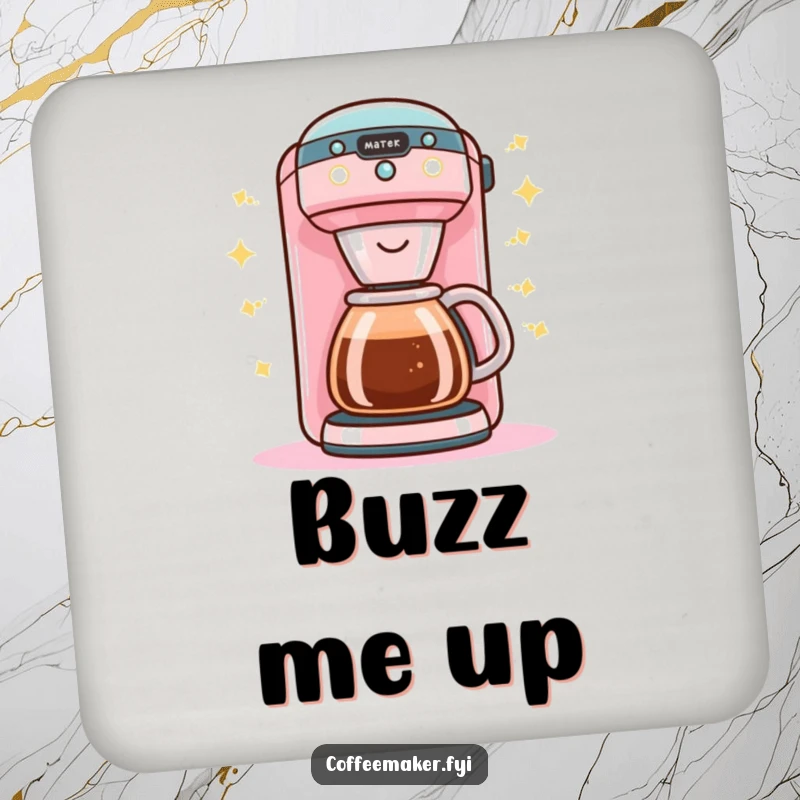 Funny Kawaii coffee maker drink coaster keeping surfaces safe with a cheerful buzz and bright lights.