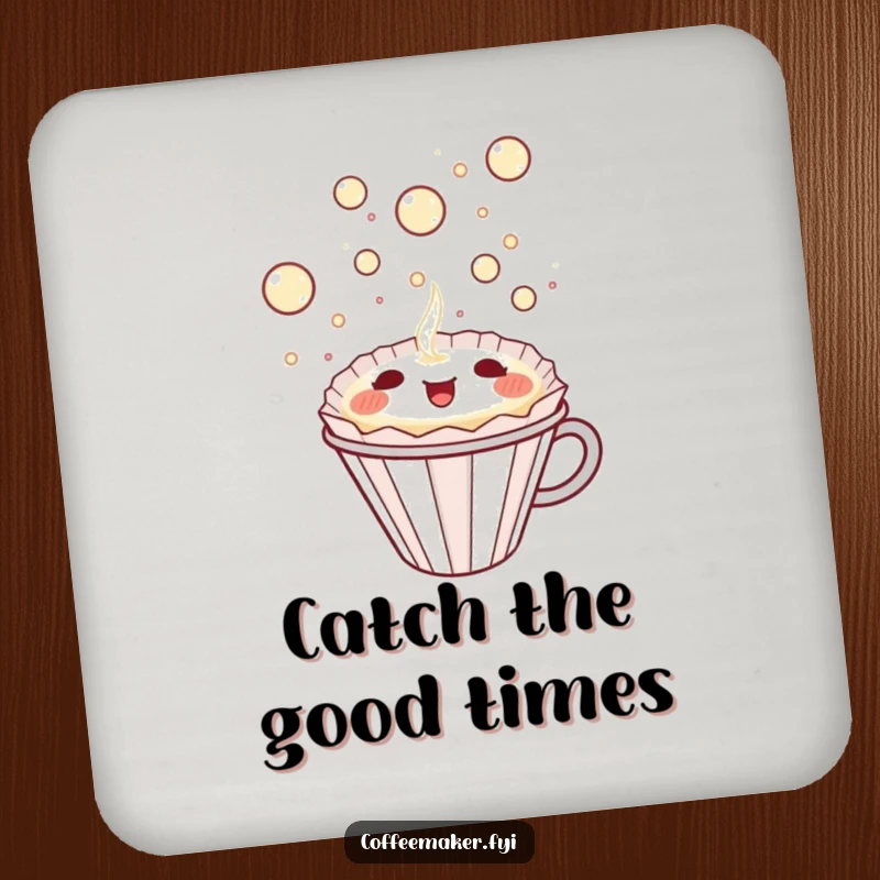 Funny Kawaii Coffee Filter Coasters happily catching bubbly delight, protecting tables with humor and charm, ideal gift.