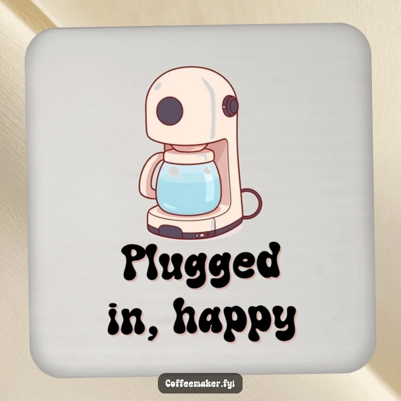 Funny drink coasters featuring a coffee maker wiggling its power cord like a tail, adding quirky protection to coffee tables.