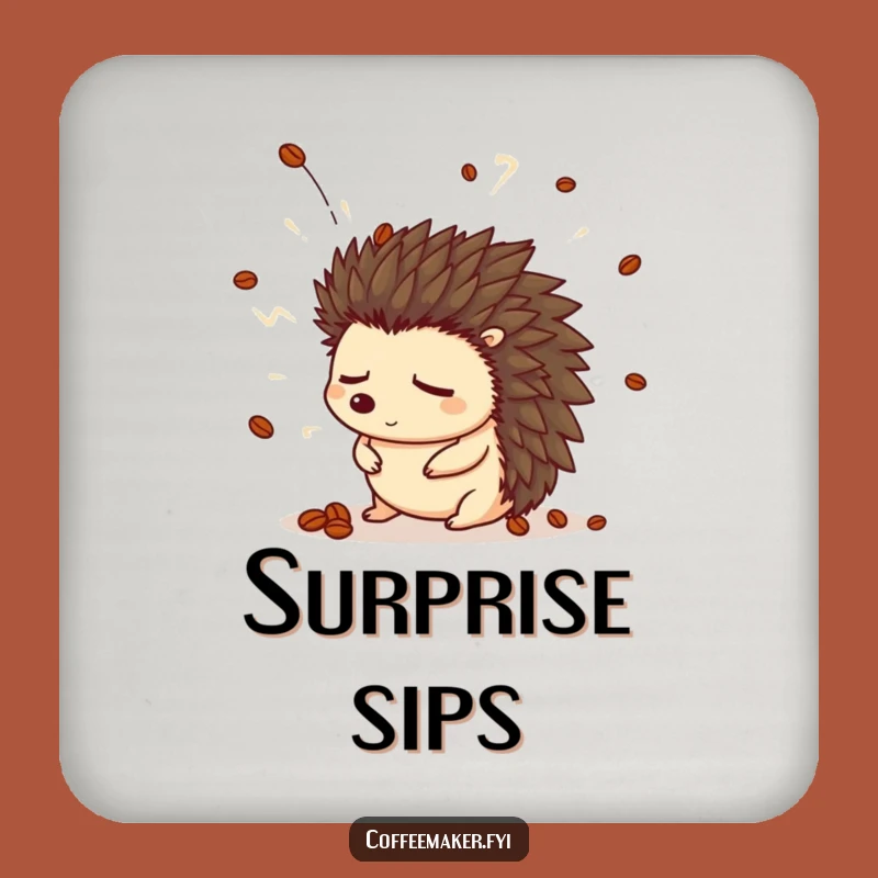 Funny Hedgehog Drink Coaster: Protect Surfaces with a Startled Awake Coffee Bean Theme
