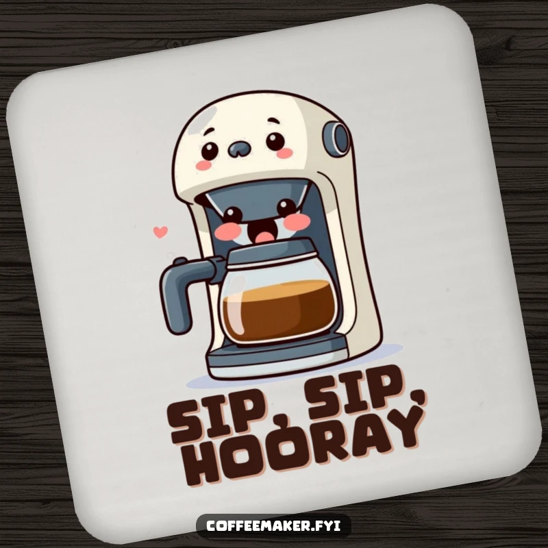 Funny Kawaii Coffee Maker Coaster depicting a surprised character with its spout wide open in laughter, offering humorous surface protection.