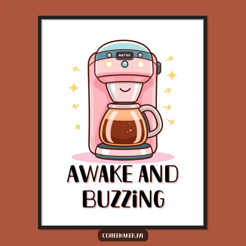 Funny Kawaii Coffee Maker Poster - Bright Lights & Buzz!